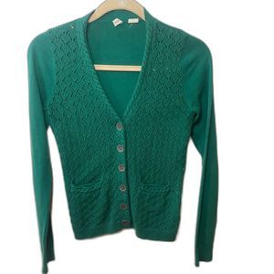 MOTH Anthropologie Emerald Green Knit Cardigan - Size Small Petite 90s academia